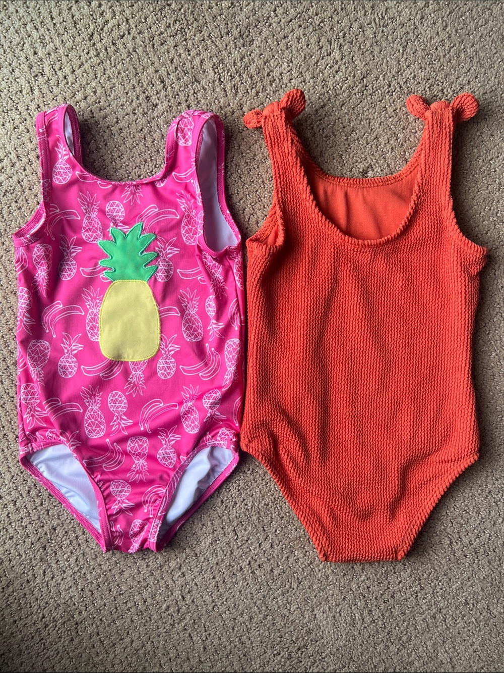 5T Kids Pink Pineapple Print One-Piece Swimsuit & Orange Textured One-Piece Set